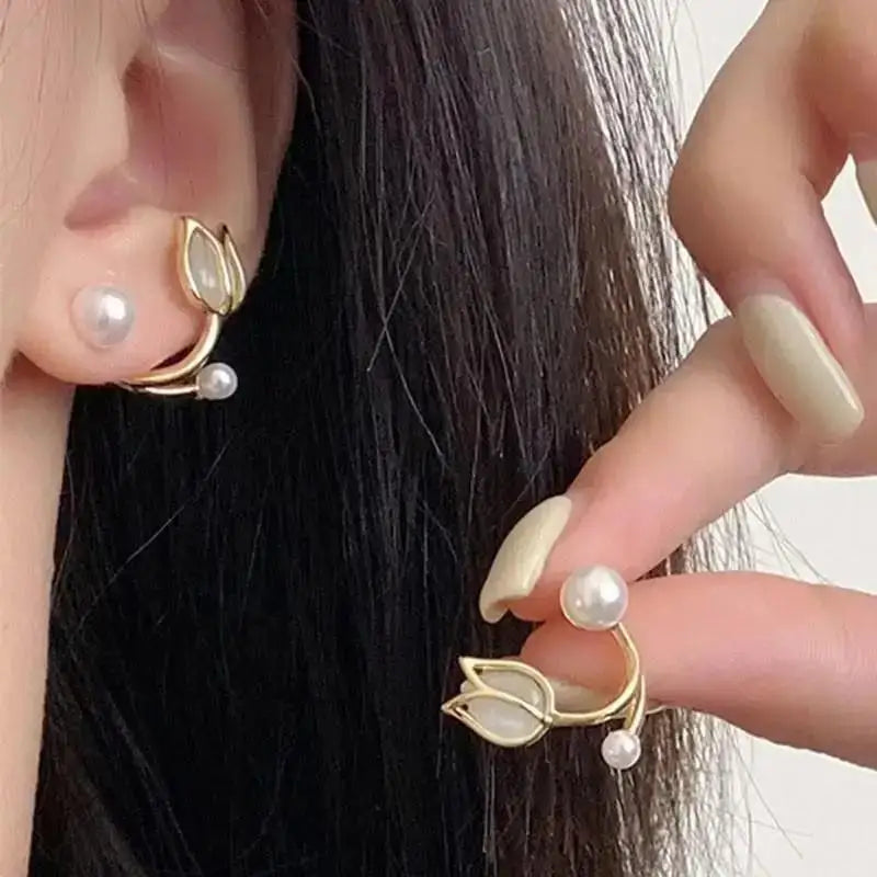 925 Silver Needle Korean Fashion Camellia Flower Earrings For Women Jewelry 2025 Trending Women's Black White Stud Earrings Gift Lootquake LLC  Techno geeks