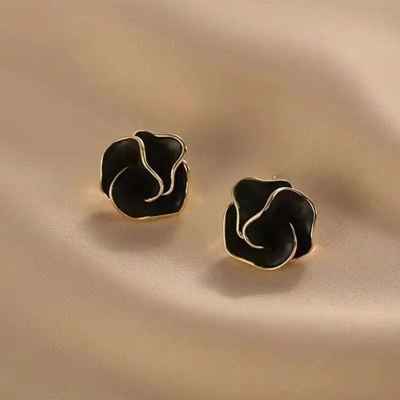 925 Silver Needle Korean Fashion Camellia Flower Earrings For Women Jewelry 2025 Trending Women's Black White Stud Earrings Gift Lootquake LLC  Techno geeks
