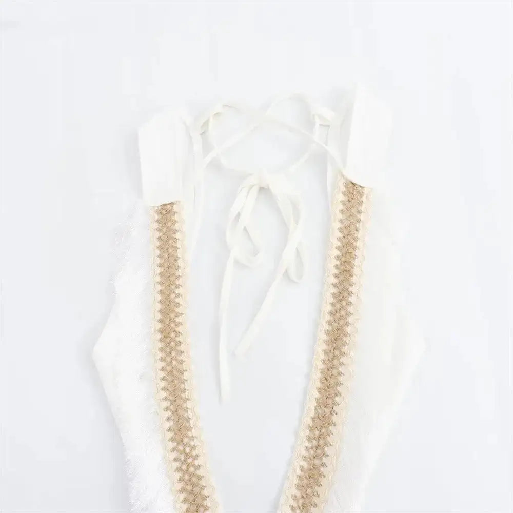 2024 Summer Beach Party Robes Women Fashion Deep V Neck Sleevelss See Through Dresses Sexy Printed Tassels Patchwork Long Dress Lootquake LLC  Techno geeks