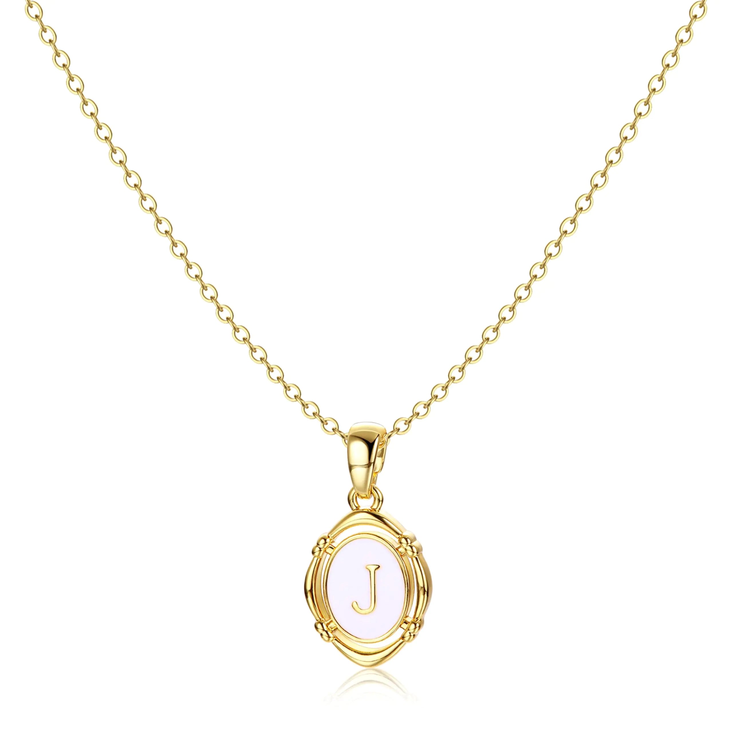 Krfy Gold Initial J Necklaces for Women - Dainty Charm Necklaces 14K Gold Plated Oval Letter White Enamel Personalized Name Necklaces for Women Trendy Gold Necklace Jewelry Lootquake LLC  Techno geeks