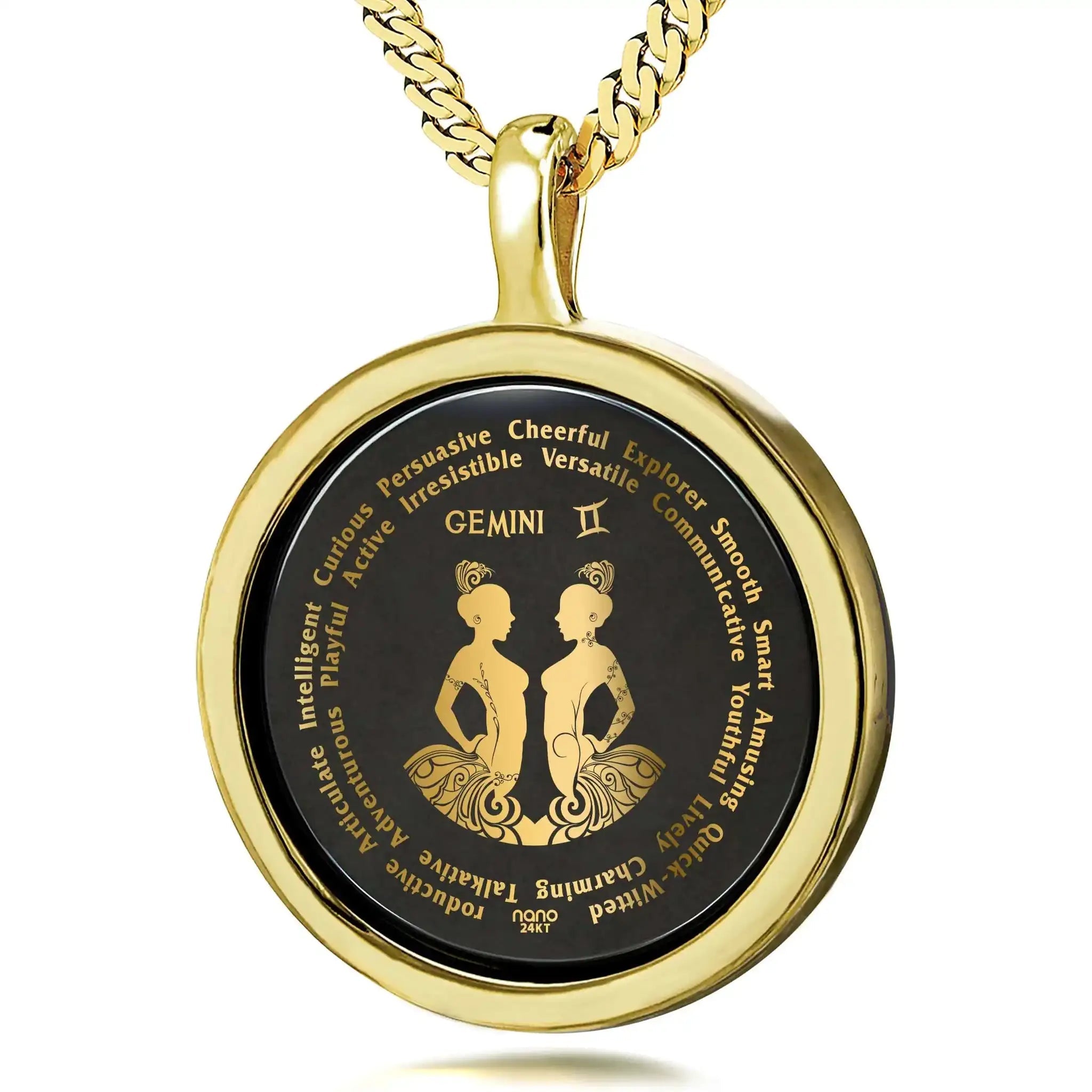 Gemini Necklaces for Lovers of the Zodiac 24k Gold Inscribed Lootquake LLC  Techno geeks
