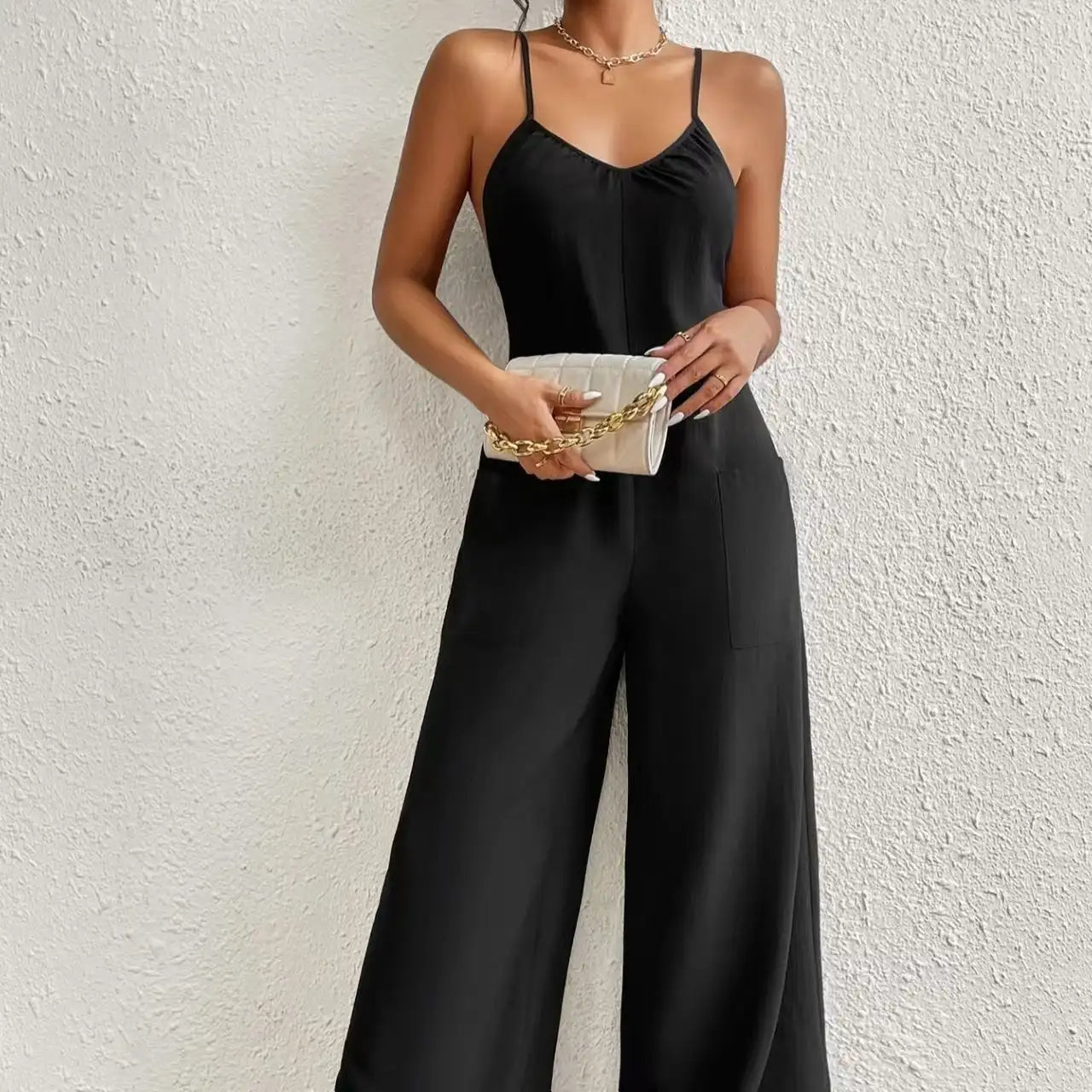 Ladies' Cross Leisure Vacation Lazy Backless Wide Leg Pants Camisole Skirt Jumpsuit Lootquake LLC  Techno geeks