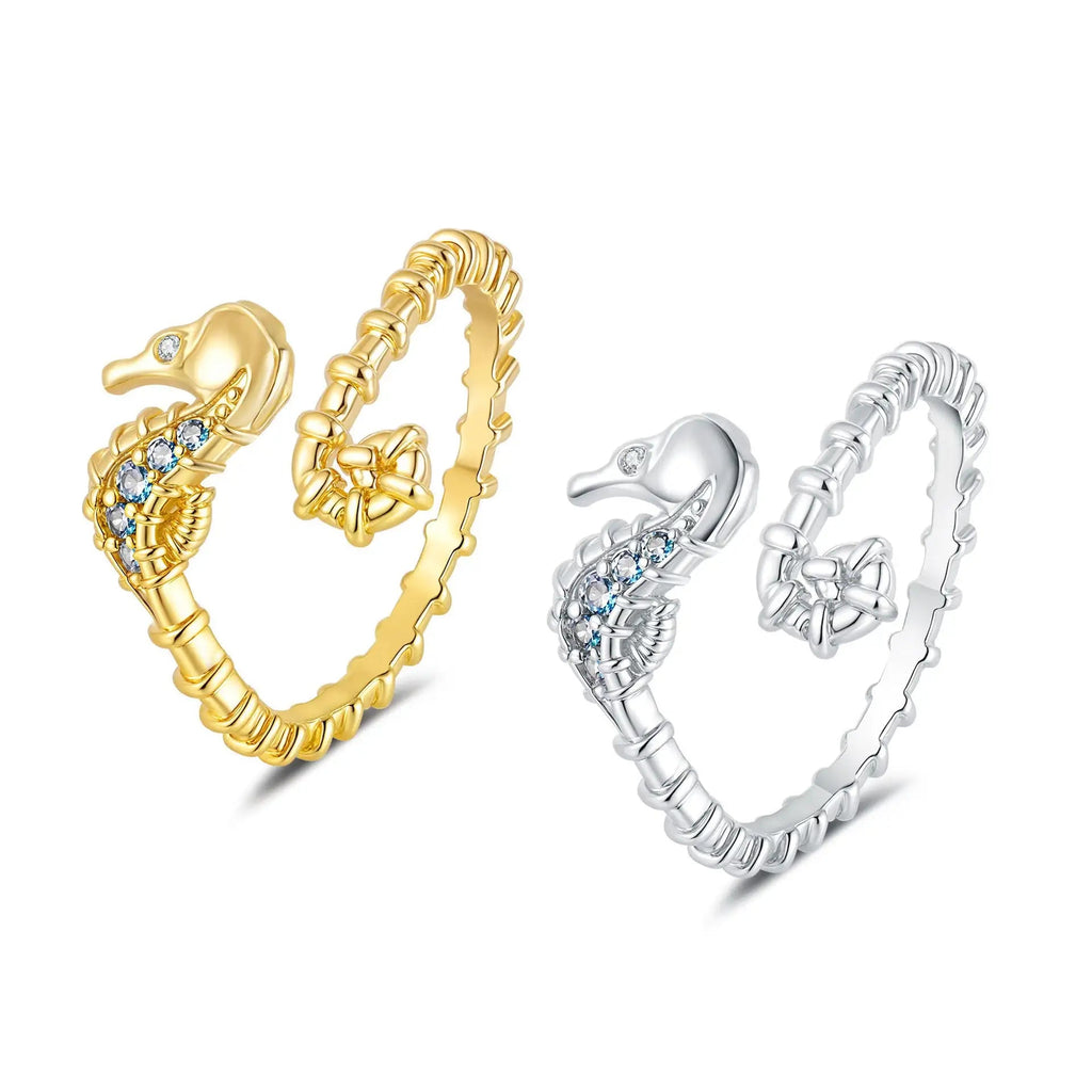 Ocean Seahorse Open Ring Female Inlaid With Green Zirconium Lootquake LLC  Techno geeks