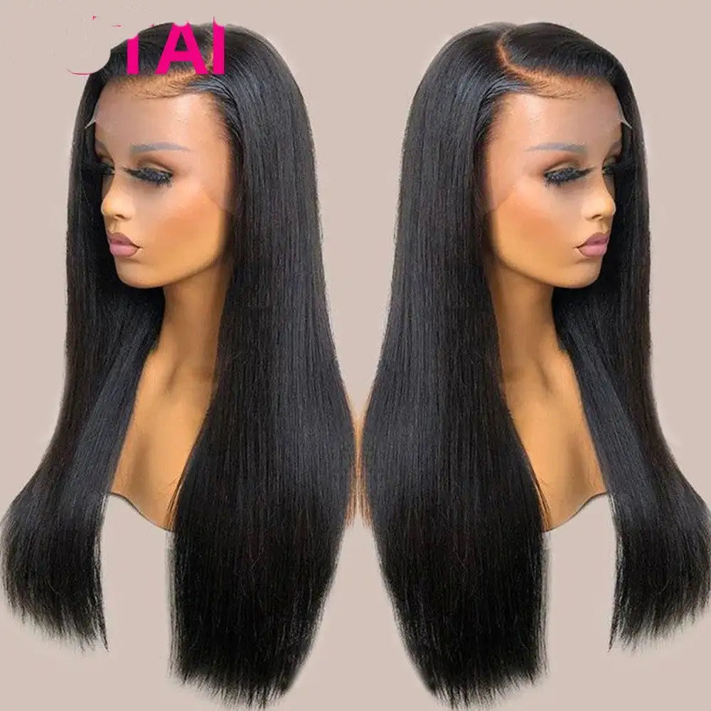 Real Human Hair Lace Wig Set Straight Hair Black Medium Length Lootquake LLC  Techno geeks
