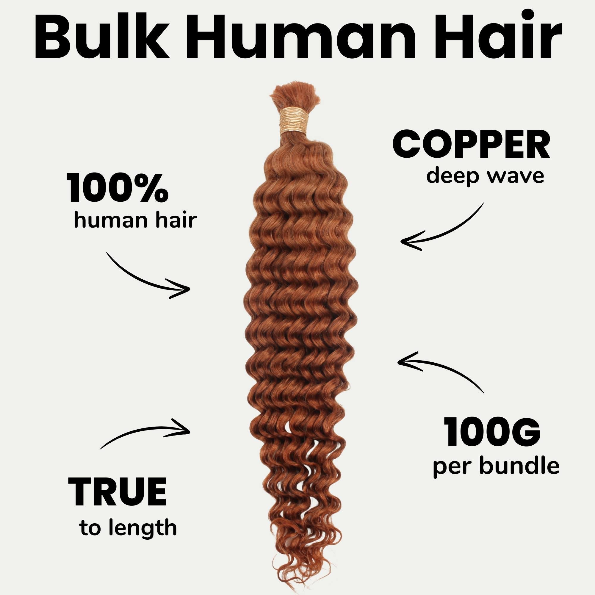 Copper Deep Wave Color 350 Bulk 100% Human Braiding Hair Private Label  Techno geeks