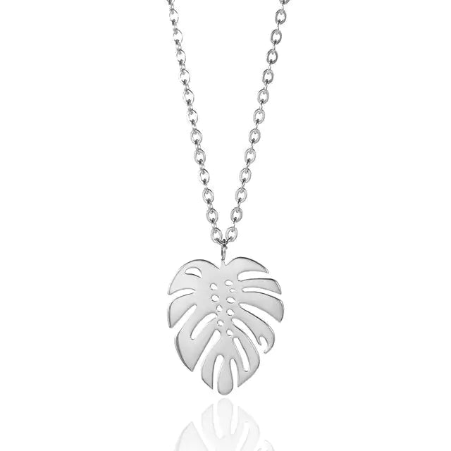 Hawaii Style Summer Collar Stainless Steel Palm Leaf Necklaces Lootquake LLC  Techno geeks