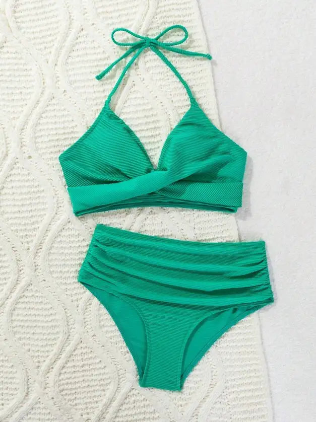 Women's Two-piece Casual Swimsuit P245 Green Lootquake LLC  Techno geeks