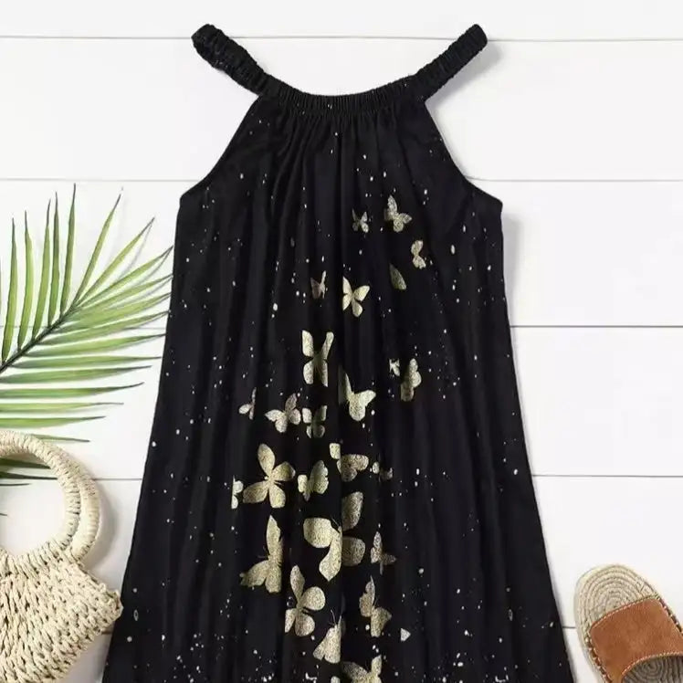 Ladies' Black Butterfly Ruffle Loop Mini Dress With Loop Lootquake LLC  Techno geeks