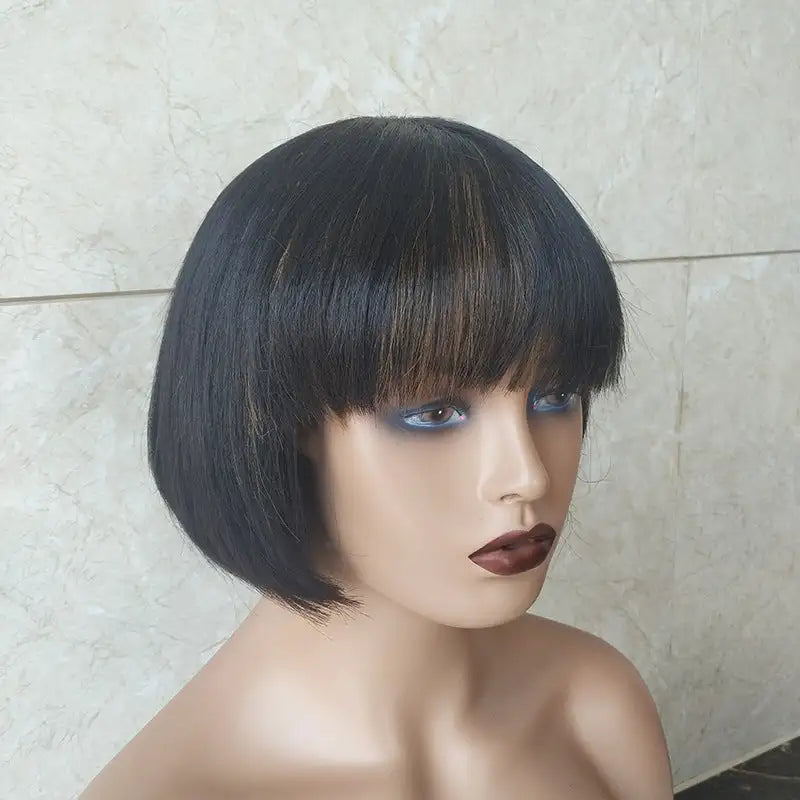 Double Drawn Short Bob Wig Brazilian Human Hair Fringe Wig Lootquake LLC  Techno geeks