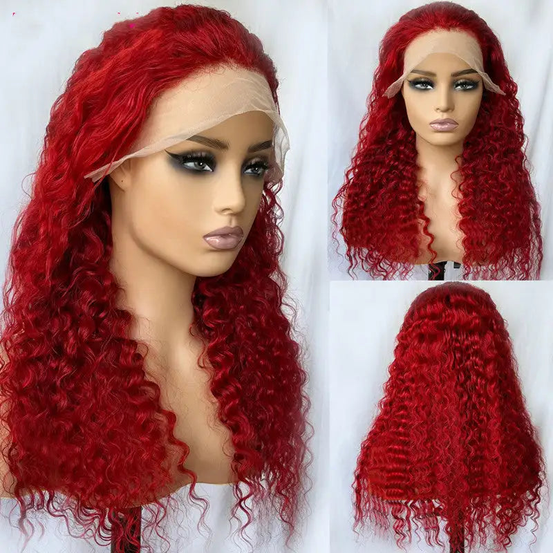 Red Deep Wave Human Hair Wig Real Headgear Lootquake LLC  Techno geeks