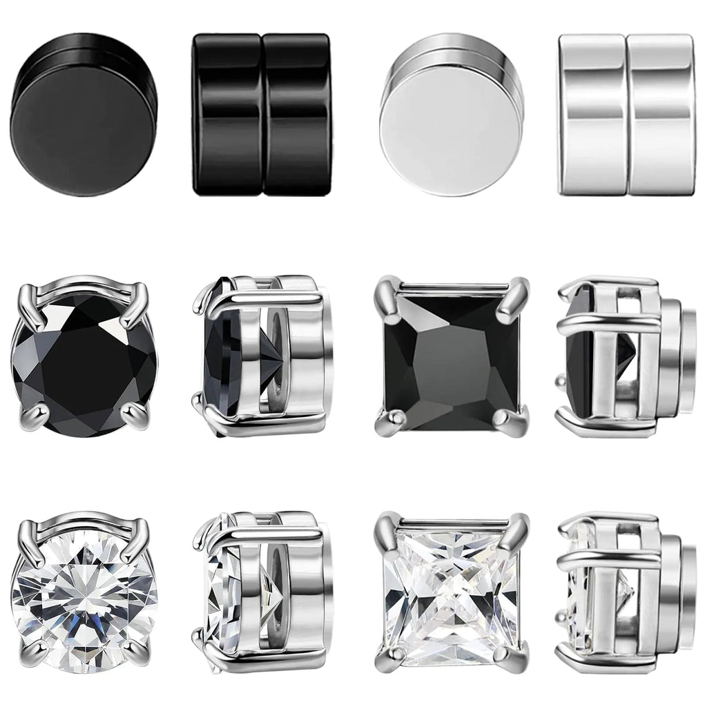 NEWITIN 6 Pairs Stainless Steel Magnetic Stud Earrings for Men Magnetic Earrings Men Clip on Earrings Non Piercing Earrings Unisex CZ Magnetic Earrings Diamond Earrings for Women Men Lootquake LLC  Techno geeks