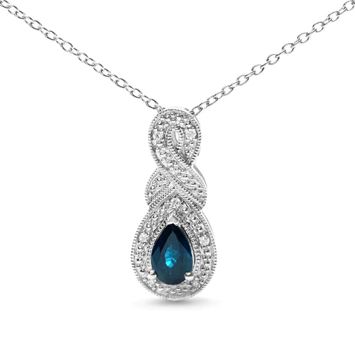 .925 Sterling Silver 6x4mm Pear Sapphire and Diamond Accent Infinity Drop 18" Pendant Necklace (H-I Color, SI1-SI2 Clarity) Lootquake LLC  Techno geeks