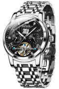 OLEVS Automatic Watches for Men Diamond Skeleton Mechanical Tourbillon Silver Black Self Winding Luxury Dress Wrist Watches Calendar Luminous Waterproof Lootquake LLC  Techno geeks