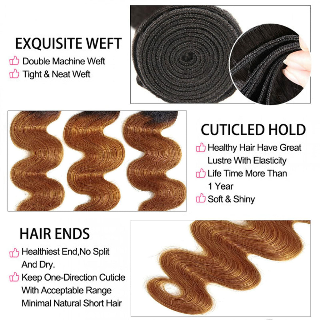 IMAYLI Body Wave 10A 4 Bundles 100% Unprocessed Ombre Brazilian Hair T1B/30 Deal US  Techno geeks