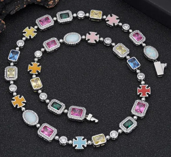 Gold-Plated Hip-Hop Gemstone Necklace Techno geeks  Techno geeks