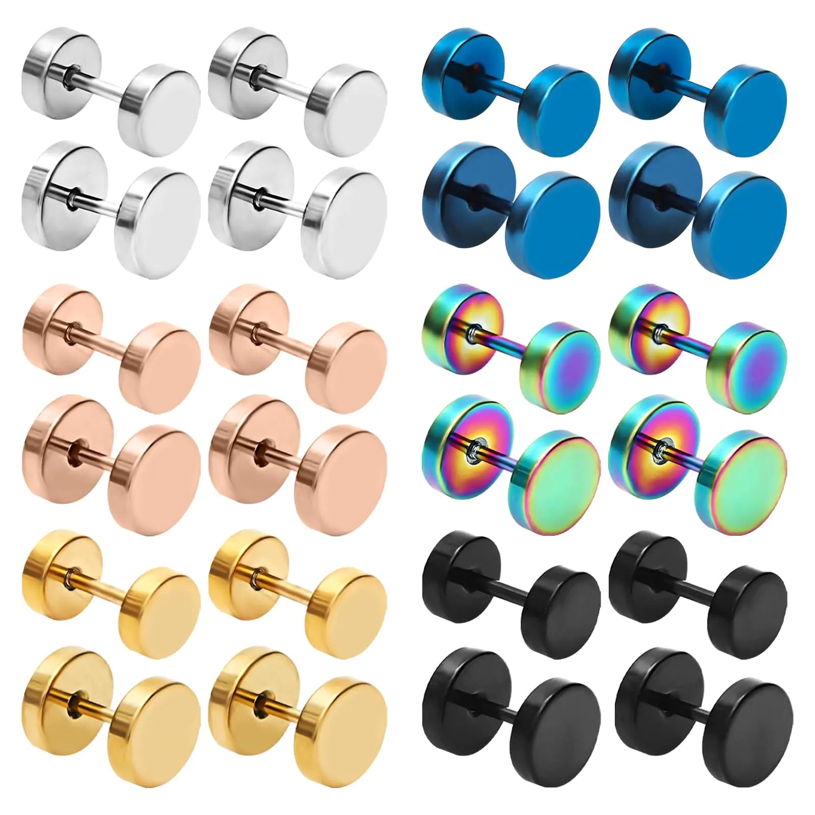 NEWITIN 12 Pairs Dot Stud Earrings for Men Faux Gauges Earrings Hypoallergenic Earrings Ear Tunnel Surgical Steel Earrings Screw Flat Back Earrings Round Ear Studs for Women Men Lootquake LLC  Techno geeks
