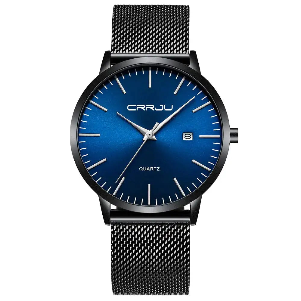 CRRJU Watches for Men Stainless Steel Watches Casual Waterproof Quartz Wrist Watch Men Unique Auto Date Window Black Blue Watches Lootquake LLC  Techno geeks